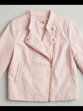 H&M Girls Pink Faux Leather Moto Biker Jacket